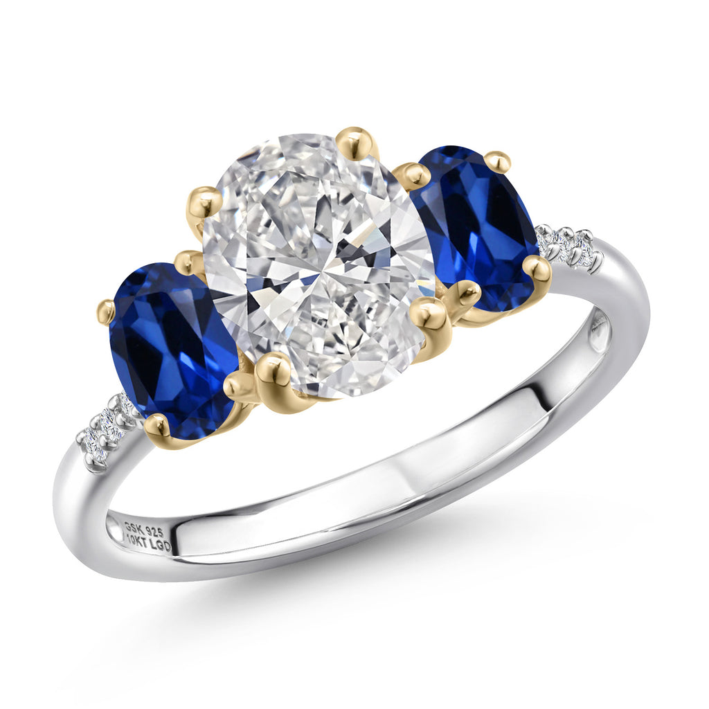 Blue Created Sapphire - September_9_Ring in 925 Sterling Silver and 10K Yellow Gold