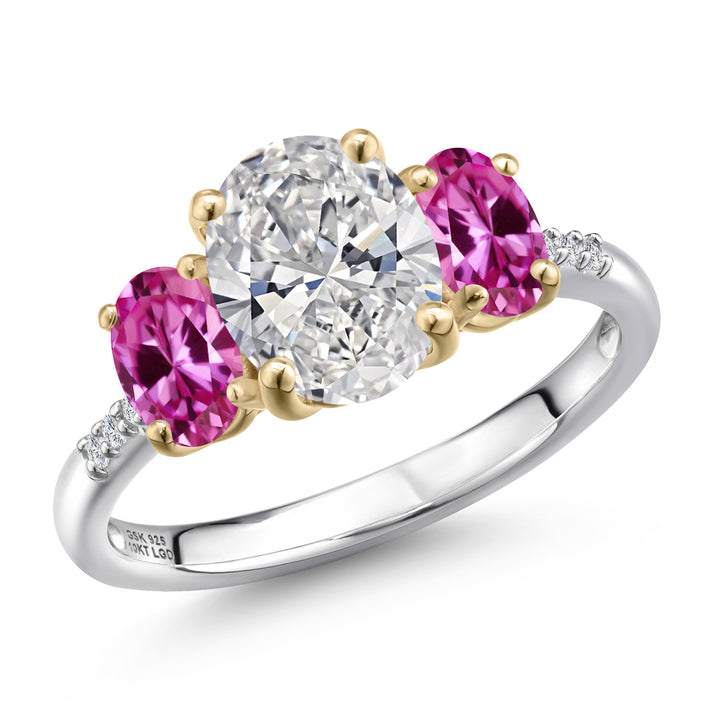 Pink Created Sapphire - September_5_Ring in 925 Sterling Silver and 10K Yellow Gold