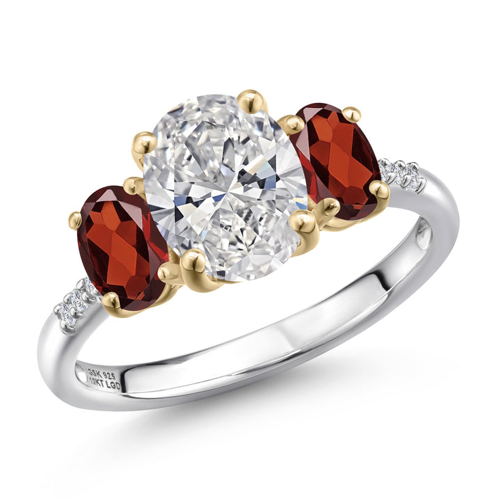 Garnet - January_5_Ring in 925 Sterling Silver and 10K Yellow Gold