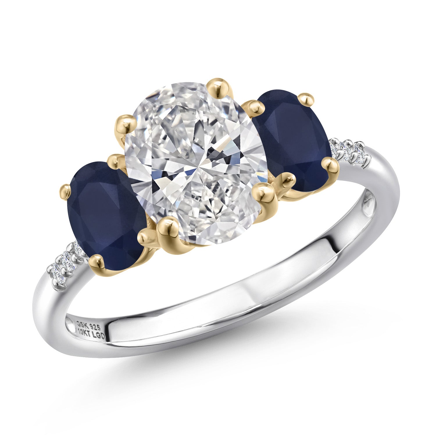 Lab Grown Diamond and Sapphire_Ring in 925 Sterling Silver and 10K Yellow Gold