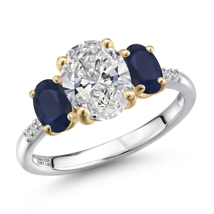 Lab Grown Diamond and Sapphire_Ring in 925 Sterling Silver and 10K Yellow Gold