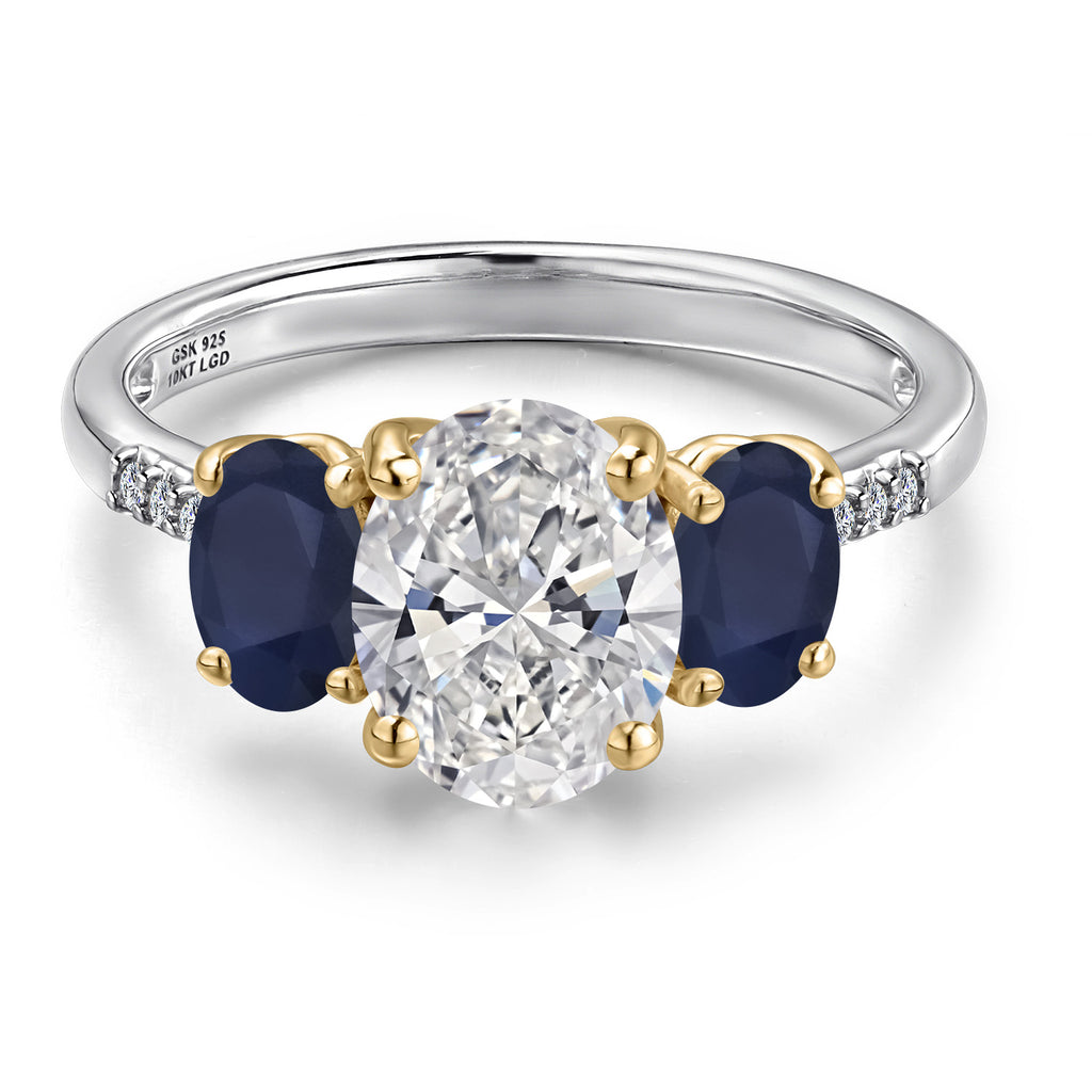Lab Grown Diamond and Sapphire_Ring in 925 Sterling Silver and 10K Yellow Gold
