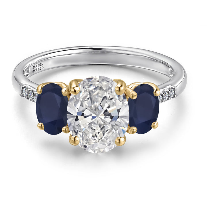 Lab Grown Diamond and Sapphire_Ring in 925 Sterling Silver and 10K Yellow Gold