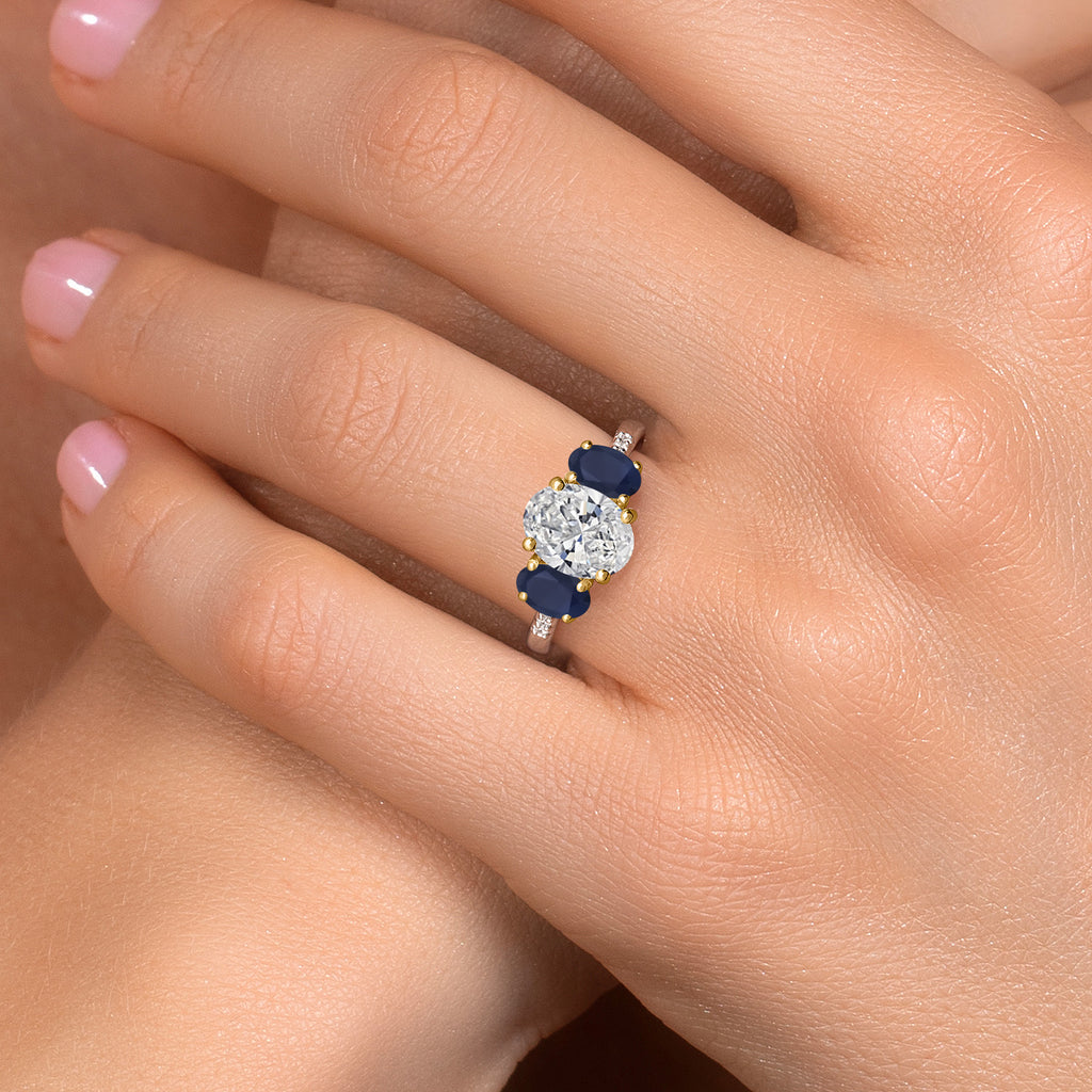 Lab Grown Diamond and Sapphire_Ring in 925 Sterling Silver and 10K Yellow Gold