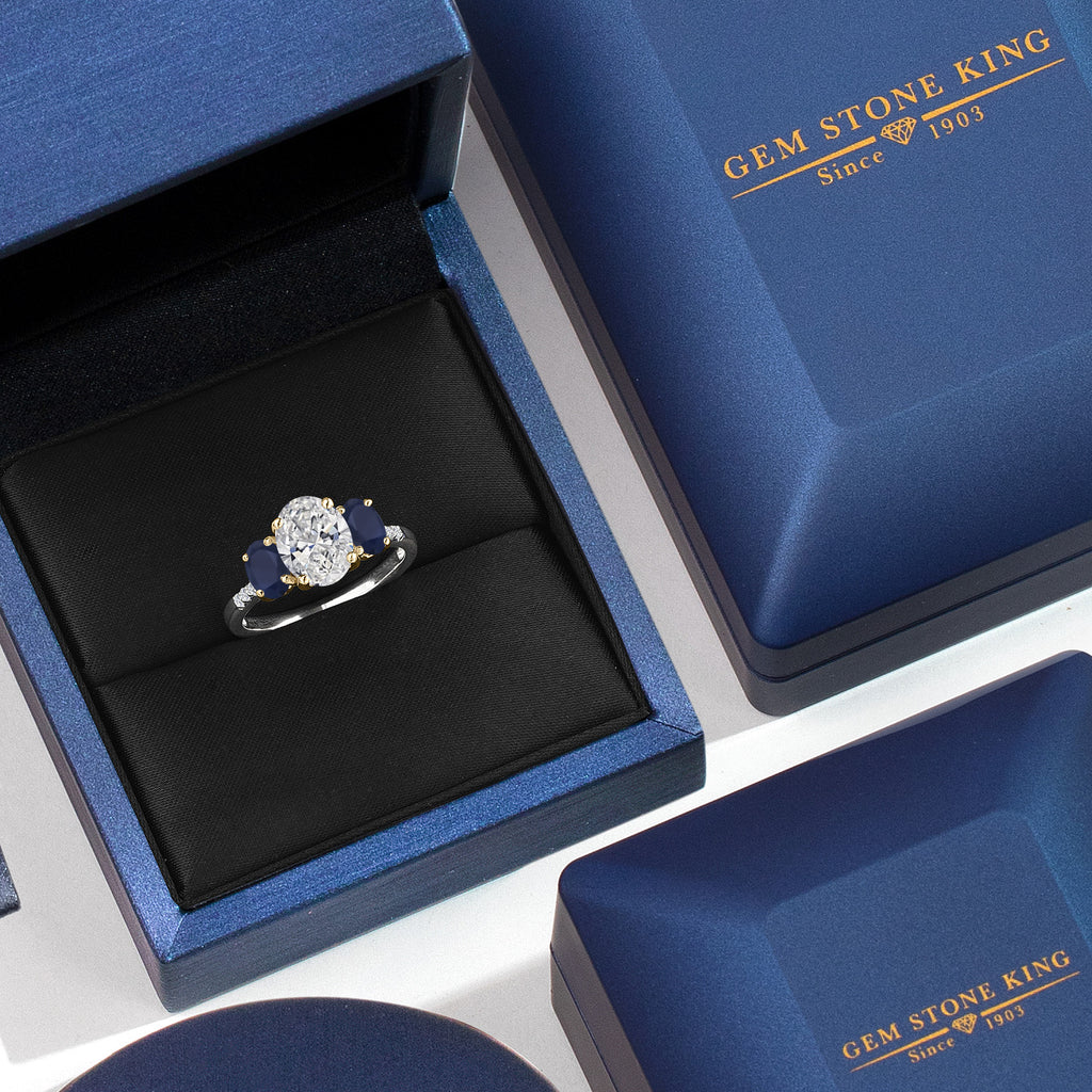 Lab Grown Diamond and Sapphire_Ring in 925 Sterling Silver and 10K Yellow Gold