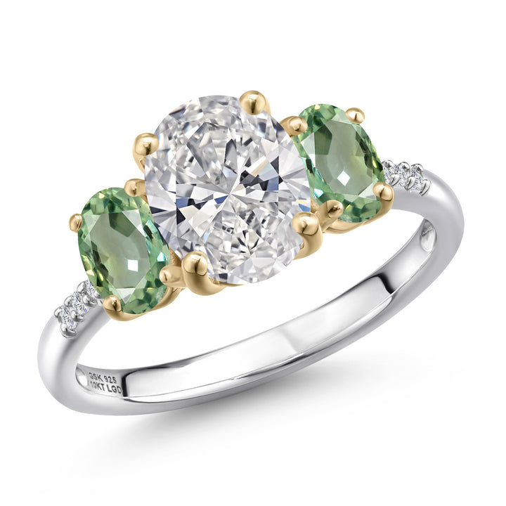 Green Sapphire - September_5_Ring in 925 Sterling Silver and 10K Yellow Gold