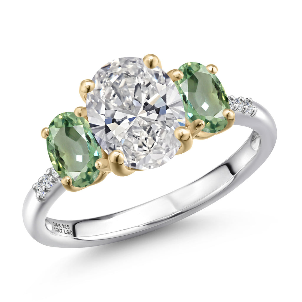 Green Sapphire - September_7_Ring in 925 Sterling Silver and 10K Yellow Gold