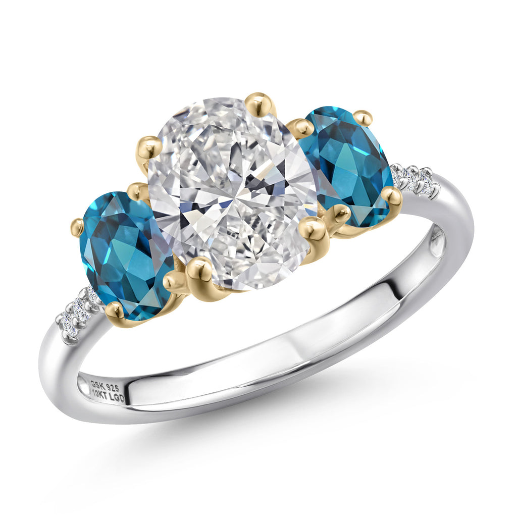 London Blue Topaz - November_7_Ring in 925 Sterling Silver and 10K Yellow Gold