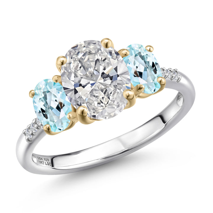 Sky Blue Topaz - November_9_Ring in 925 Sterling Silver and 10K Yellow Gold