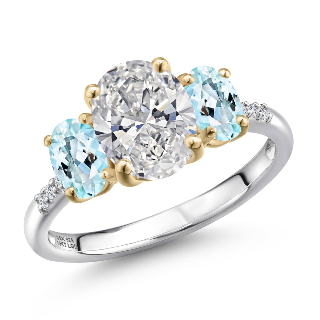 Sky Blue Topaz - November_7_Ring in 925 Sterling Silver and 10K Yellow Gold