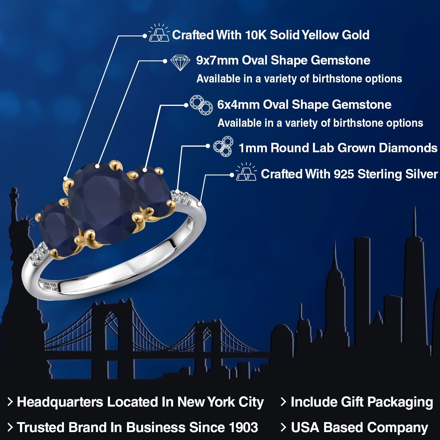 Ring in 925 Sterling Silver and 10K Yellow Gold