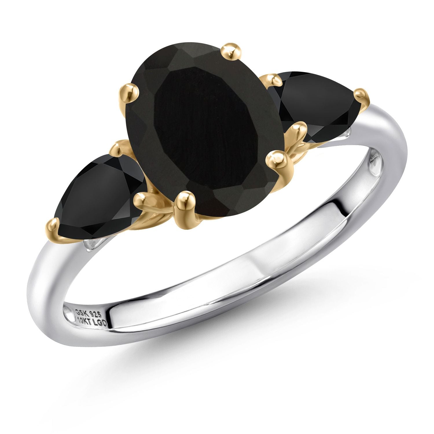 Gem Stone King 2.76 Cttw Black Onyx 3-Stone Engagement Ring For Women
