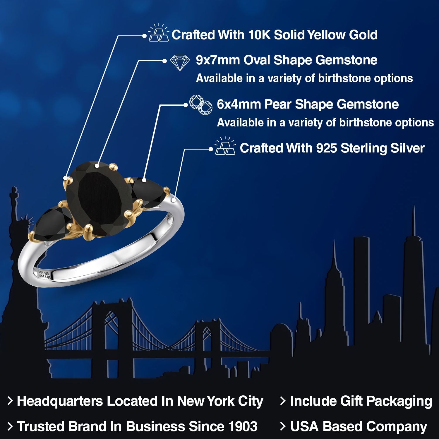 Ring in 925 Sterling Silver and 10K Yellow Gold