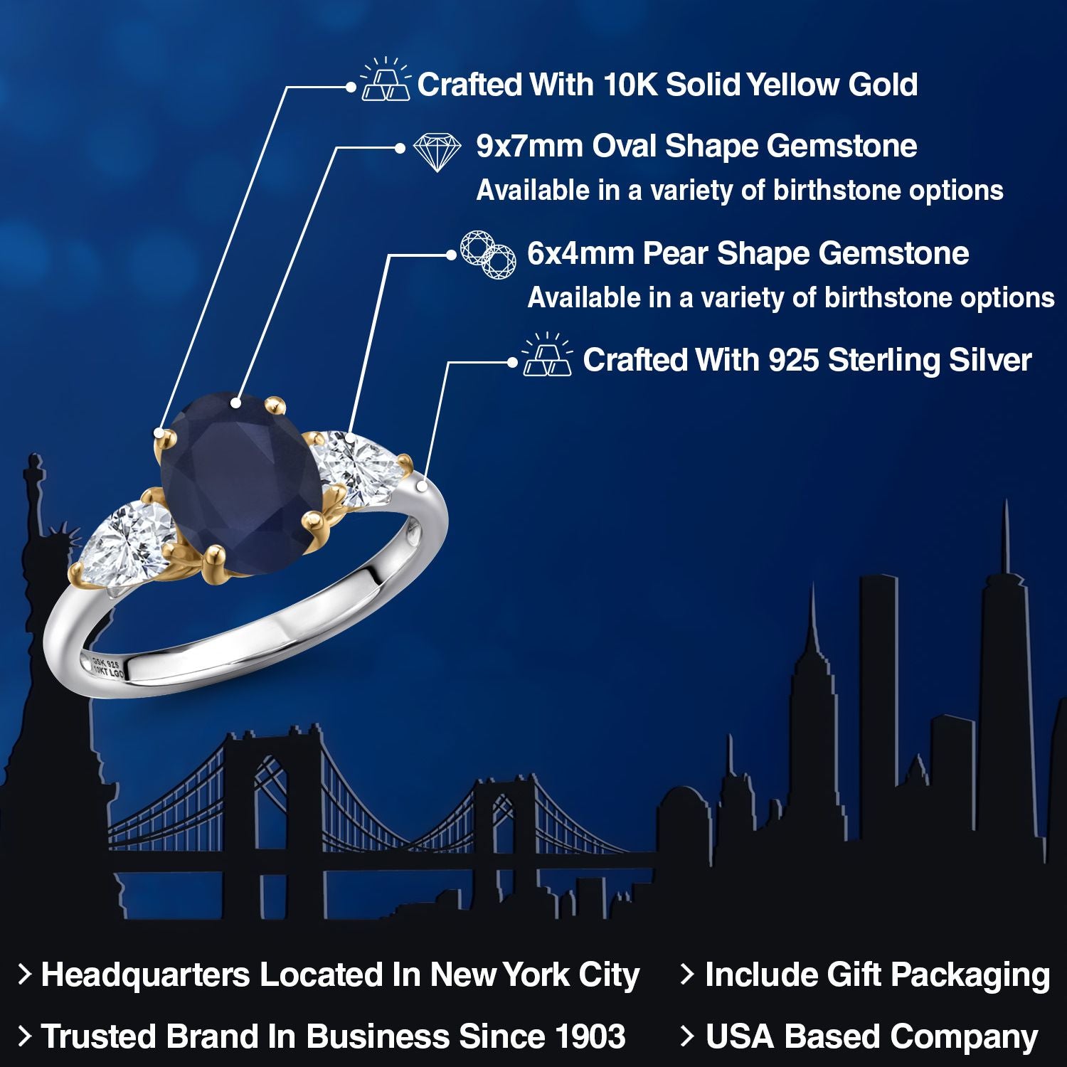 Ring in 925 Sterling Silver and 10K Yellow Gold