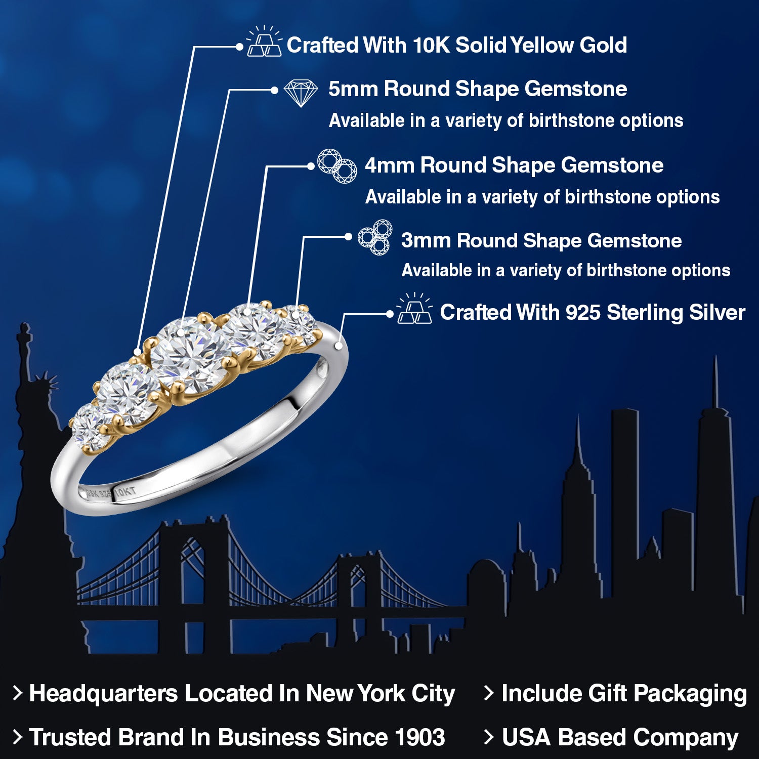 Ring in 925 Sterling Silver and 10K Yellow Gold