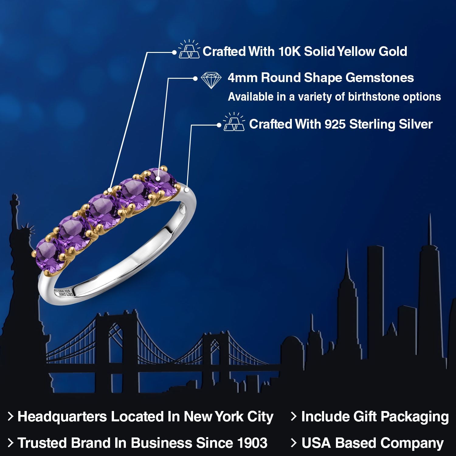 Ring in 925 Sterling Silver and 10K Yellow Gold