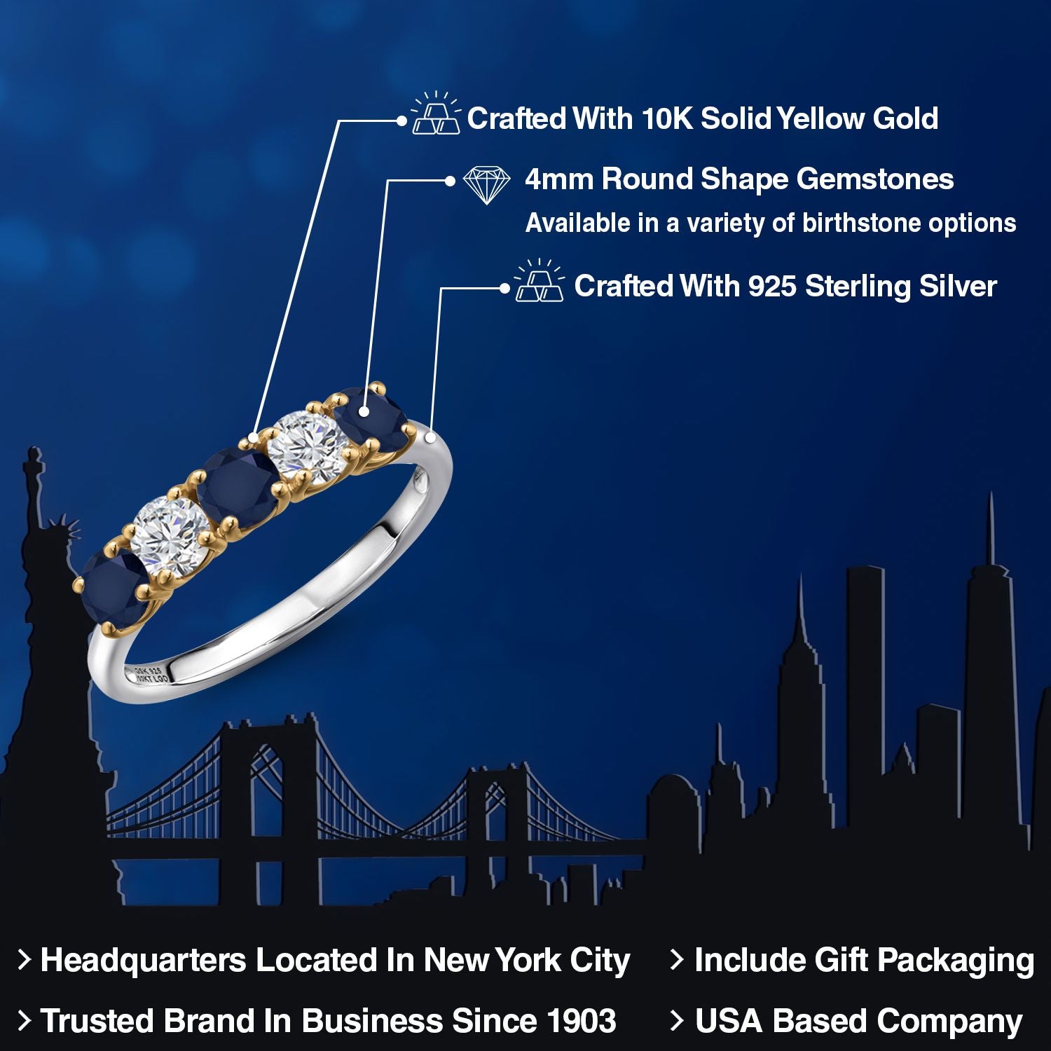 Ring in 925 Sterling Silver and 10K Yellow Gold