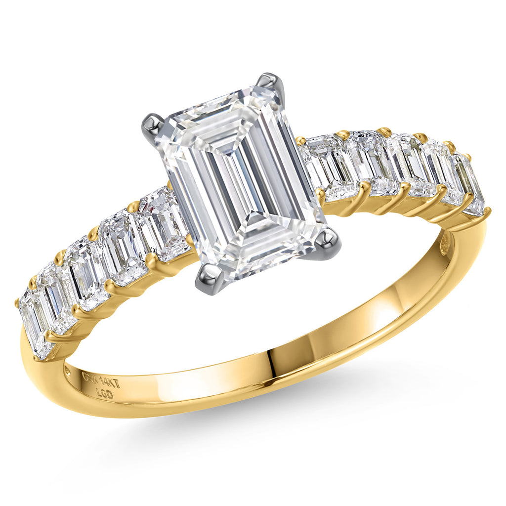 Emerald Cut_Center 2ct_6_Ring in 14K Two Tone Gold