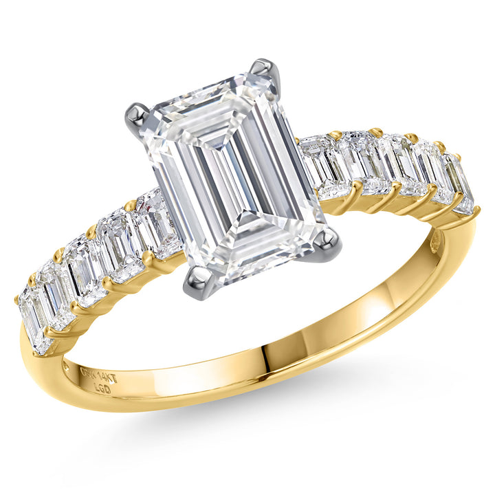 Emerald Cut_Center 3ct_5_Ring in 14K Two Tone Gold