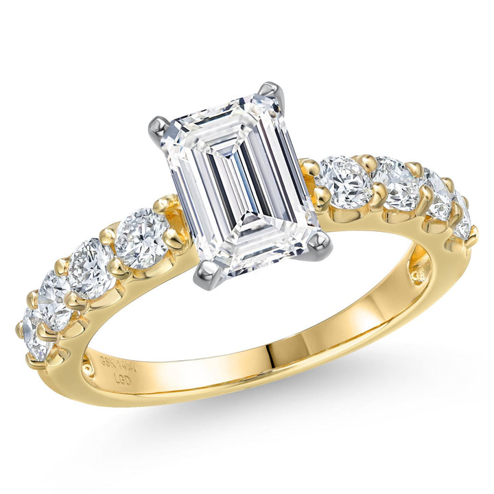 Emerald Cut_Center 2ct_5_Ring in 14K Two Tone Gold