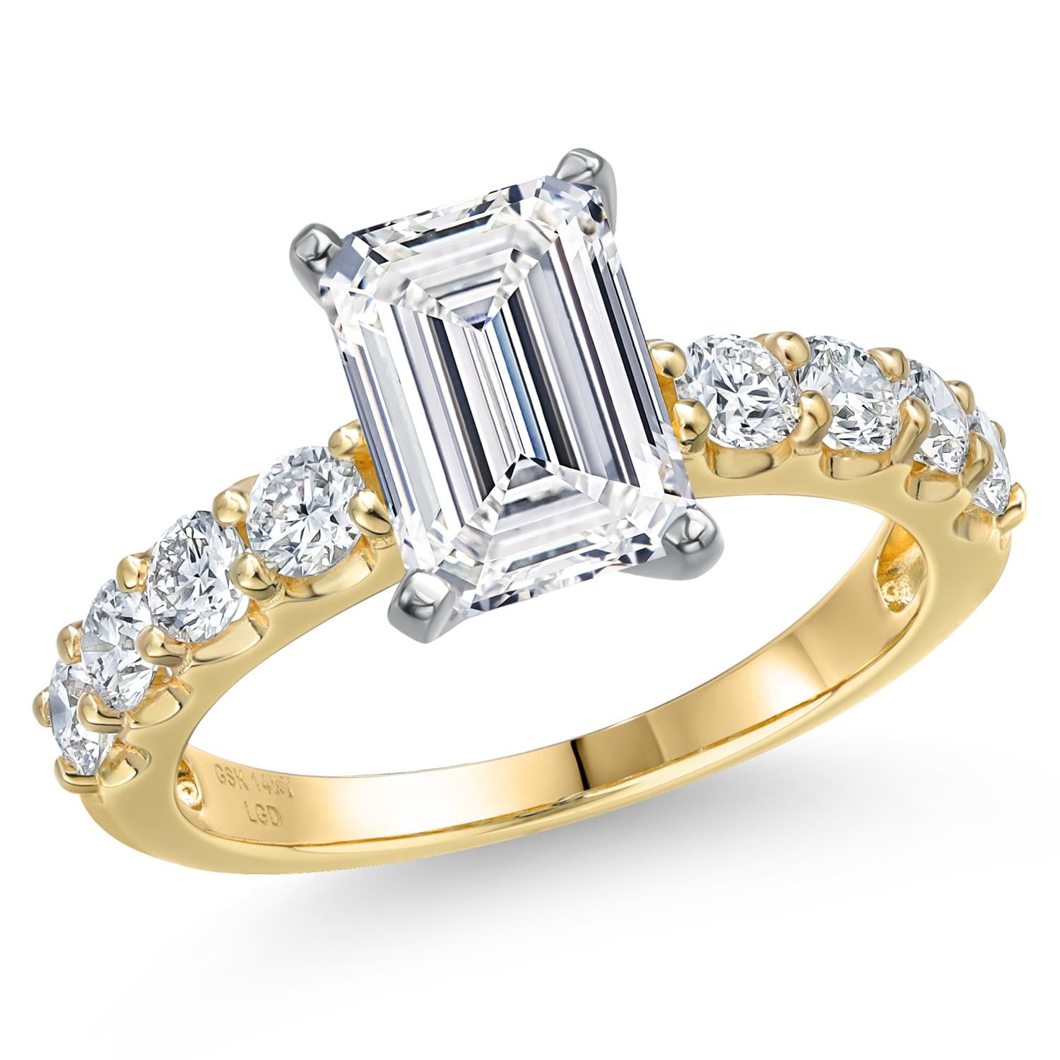 Emerald Cut_Center 3ct_6_Ring in 14K Two Tone Gold
