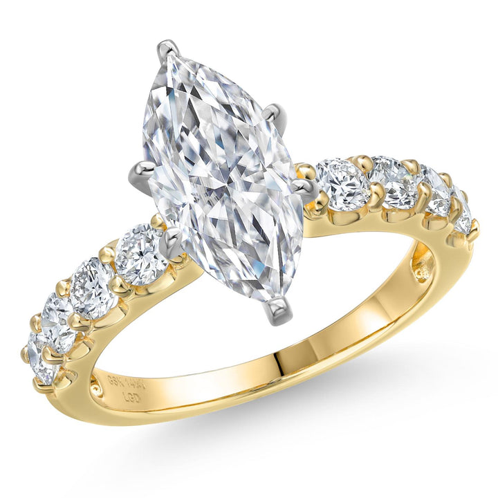 Marquise Cut_Center 2ct_5_Ring in 14K Two Tone Gold