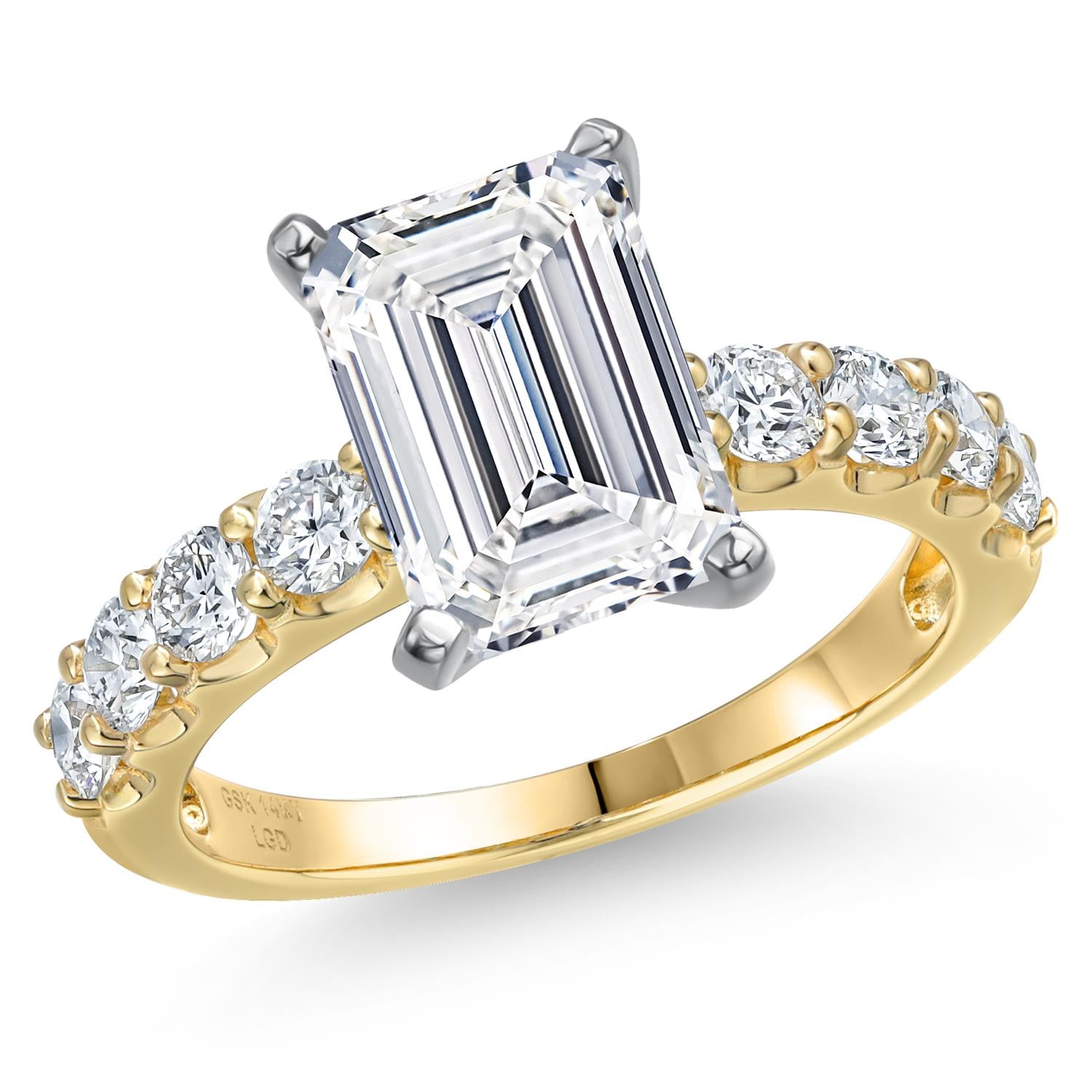 Emerald Cut_Center 4ct_5_Ring in 14K Two Tone Gold