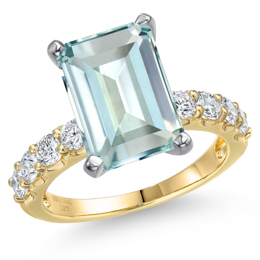 Created Aquamarine - March_7_Ring in 14K Two Tone Gold