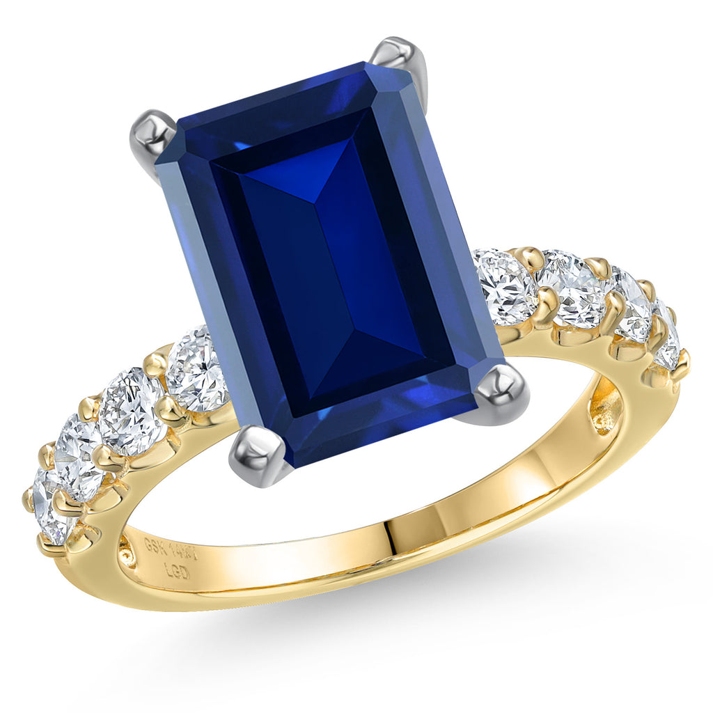 Blue Created Sapphire - September_7_Ring in 14K Two Tone Gold
