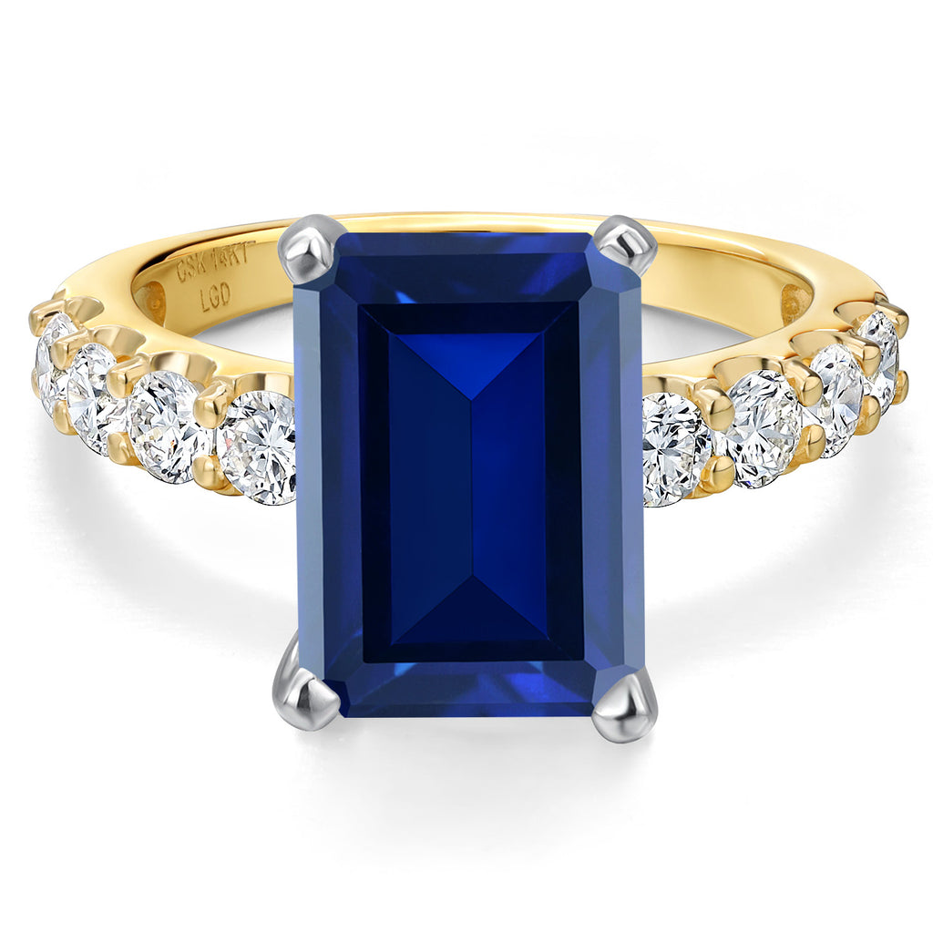 Created Sapphire and Lab Grown Diamond_7_Ring in 14K Two Tone Gold