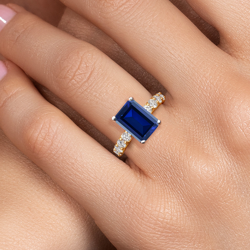 Created Sapphire and Lab Grown Diamond_7_Ring in 14K Two Tone Gold