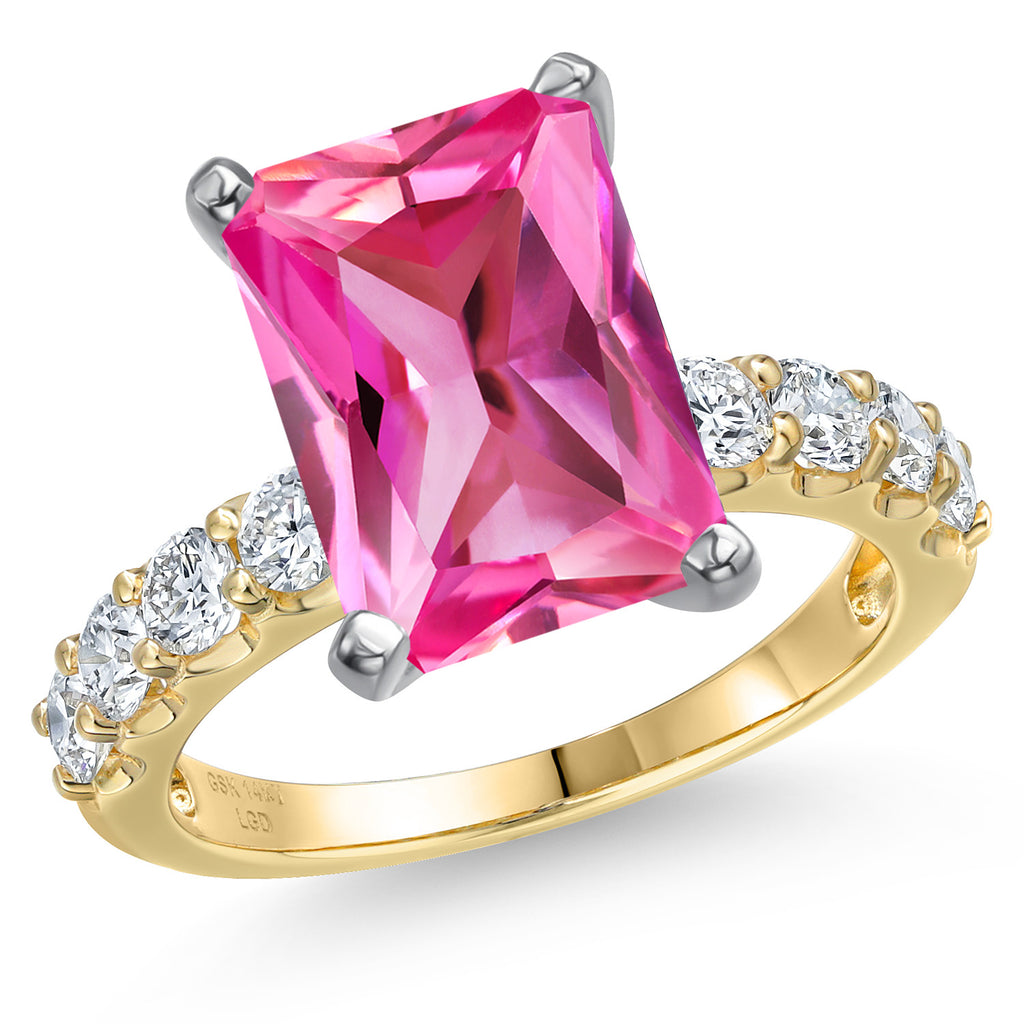 Pink Created Sapphire - September_7_Ring in 14K Two Tone Gold