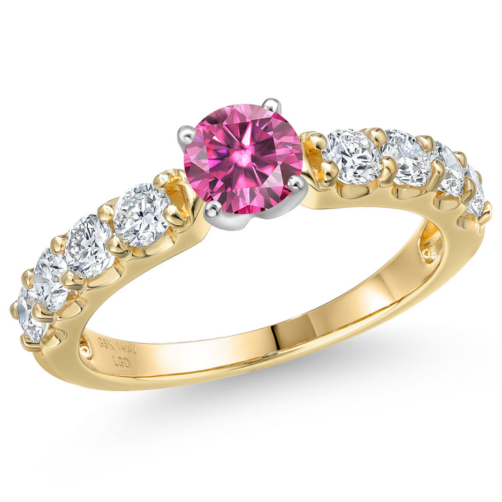 Pink Moissanite - April_5_Ring in 14K Two Tone Gold