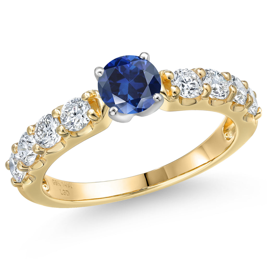 Blue Created Sapphire - September_6_Ring in 14K Two Tone Gold