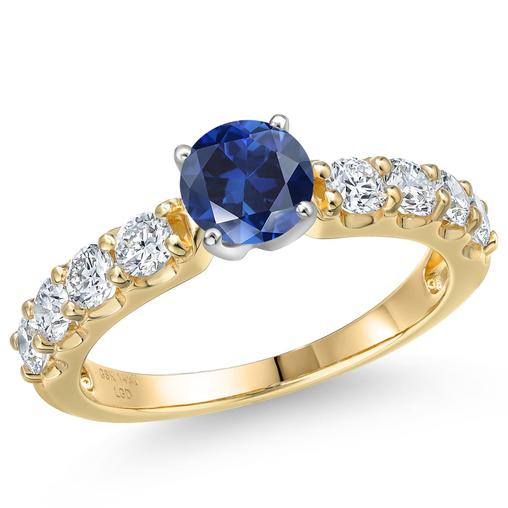Blue Created Sapphire - September_8_Ring in 14K Two Tone Gold