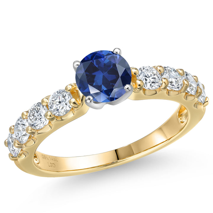 Blue Created Sapphire - September_9_Ring in 14K Two Tone Gold