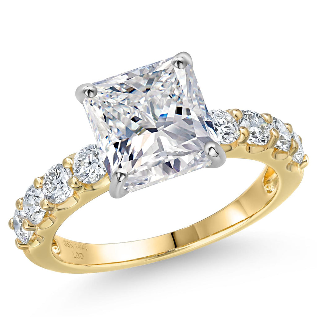 Princess Cut_Center 4ct_6_Ring in 14K Two Tone Gold