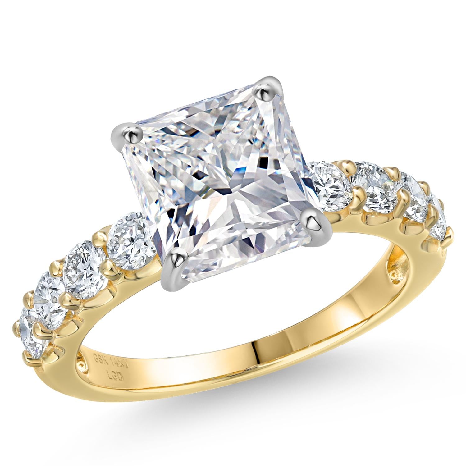 Princess Cut_Center 4ct_5_Ring in 14K Two Tone Gold
