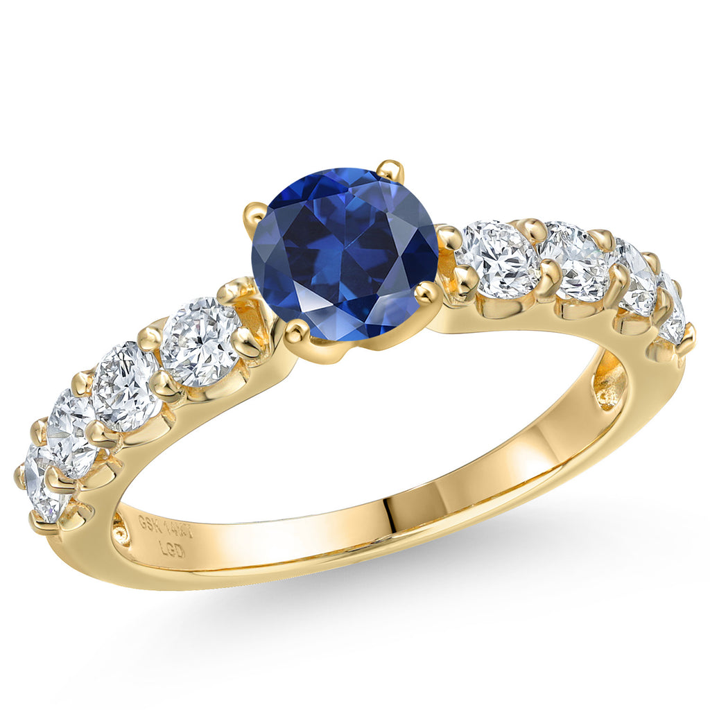 Blue Created Sapphire - September_9_Ring in 14K Yellow Gold