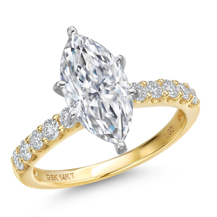 Marquise Cut_Center 2ct_5_Ring in 14K Two Tone Gold