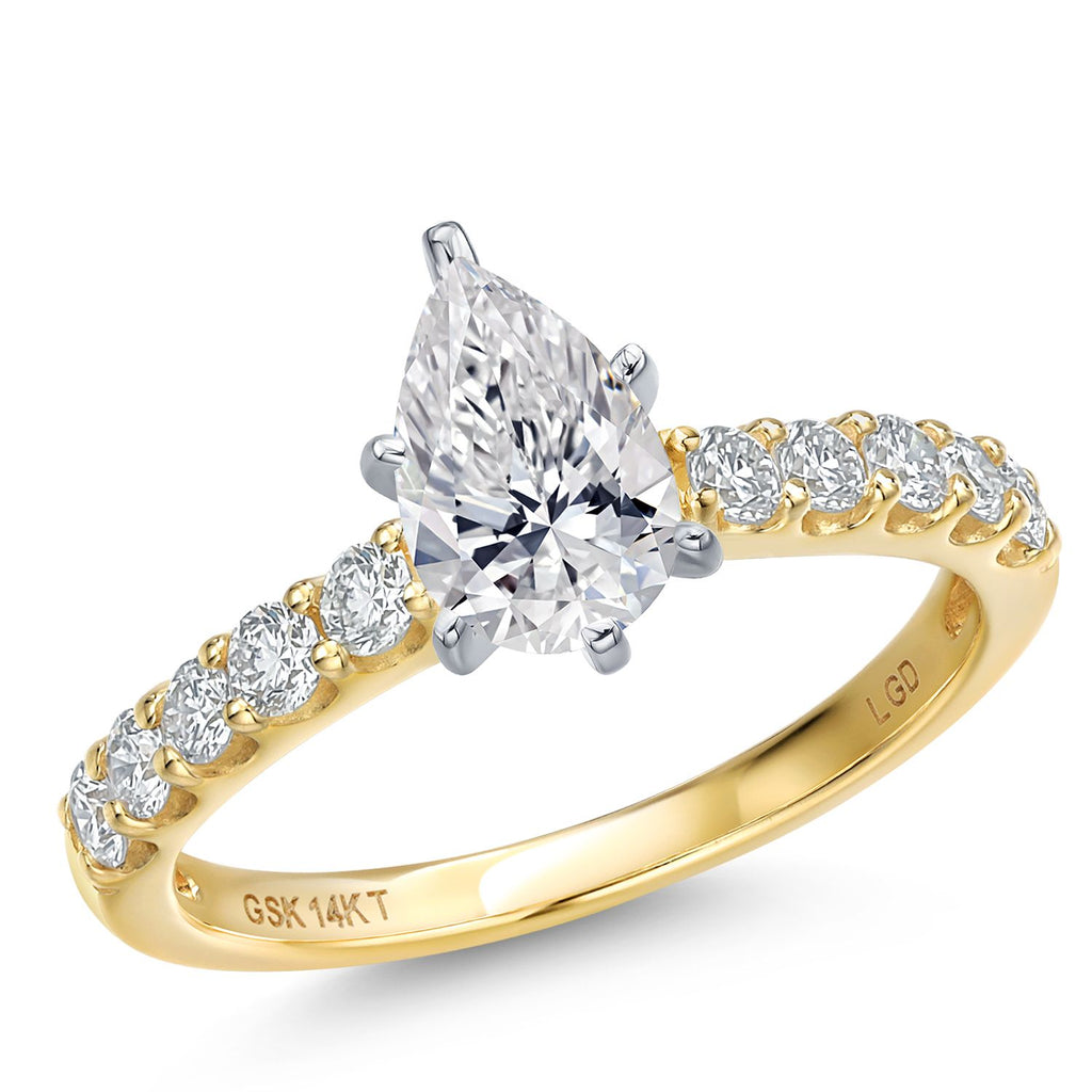 Gem Stone King 1.38 to 5.38 Cttw IGI Certified Lab Grown Diamond in 2-Tone 14K White and Yellow Gold Engagement Wedding Ring for Women | Pear Shape | D-E Color | VS1-VS2 Clarity