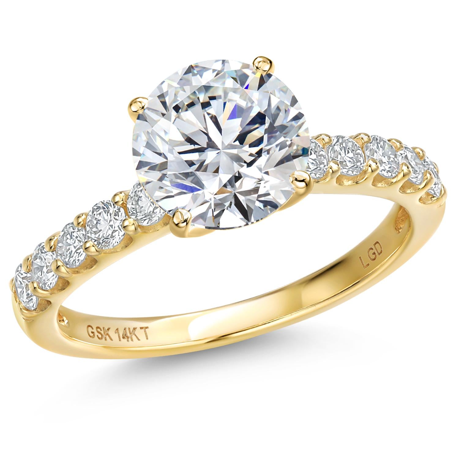 Round Cut_Center 3ct_7_Ring in 14K Yellow Gold