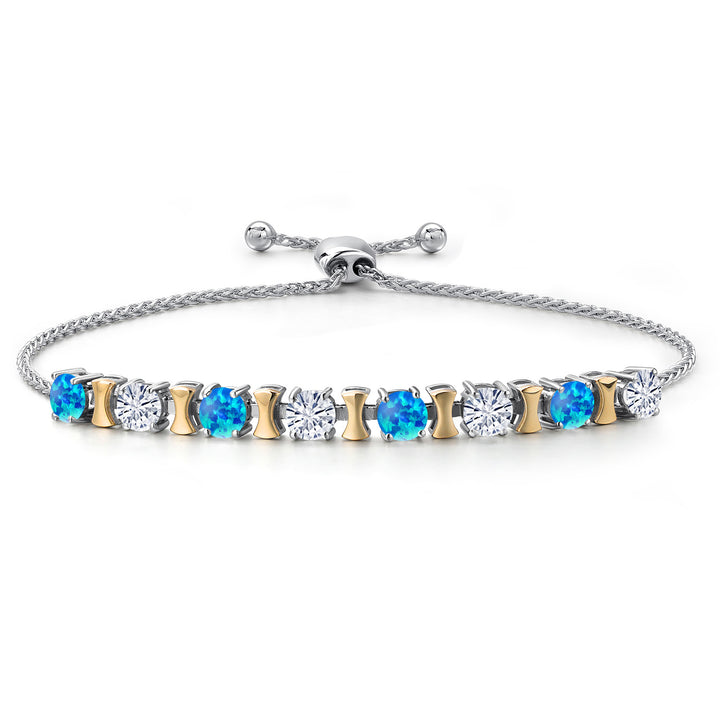 Blue Simulated Opal - October_Bracelet in 925 Sterling Silver and 10K Yellow Gold
