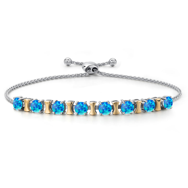 Blue Simulated Opal - October_Bracelet in 925 Sterling Silver and 10K Yellow Gold