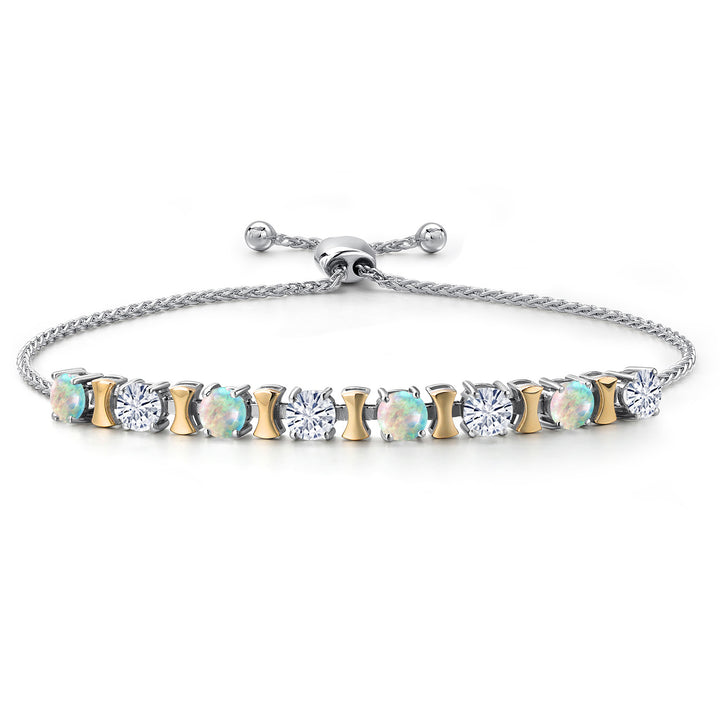 White Simulated Opal - October_Bracelet in 925 Sterling Silver and 10K Yellow Gold