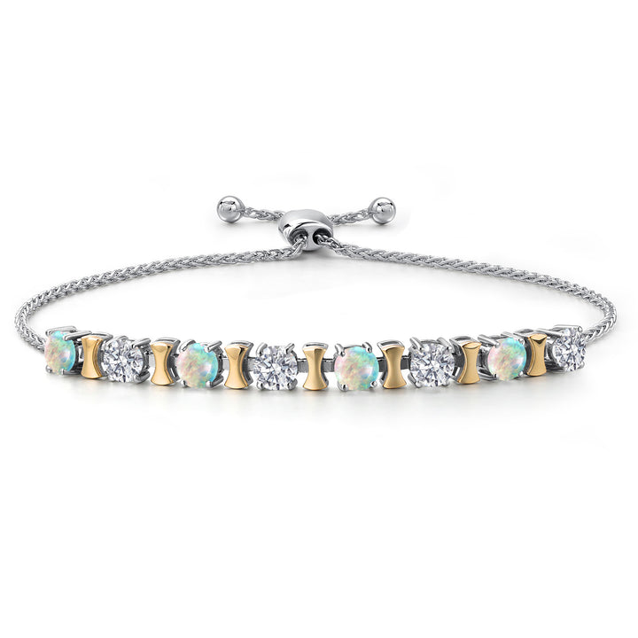 White Simulated Opal - October_Bracelet in 925 Sterling Silver and 10K Yellow Gold