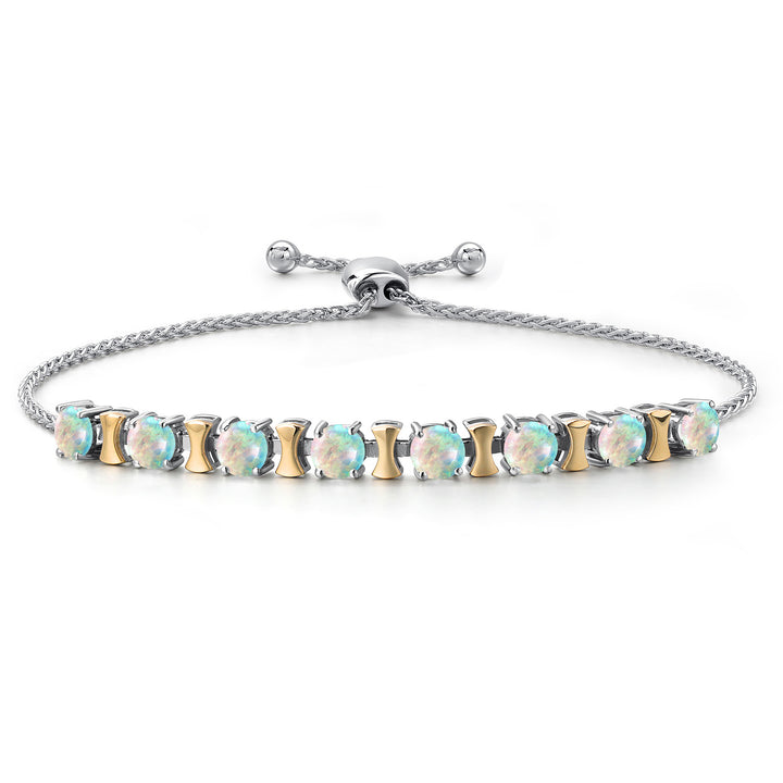 White Simulated Opal - October_Bracelet in 925 Sterling Silver and 10K Yellow Gold