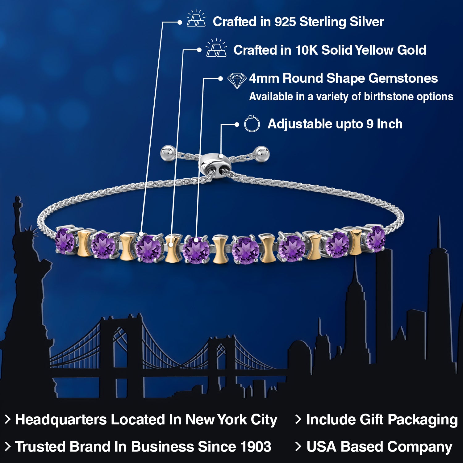 Bracelet in 925 Sterling Silver and 10K Yellow Gold