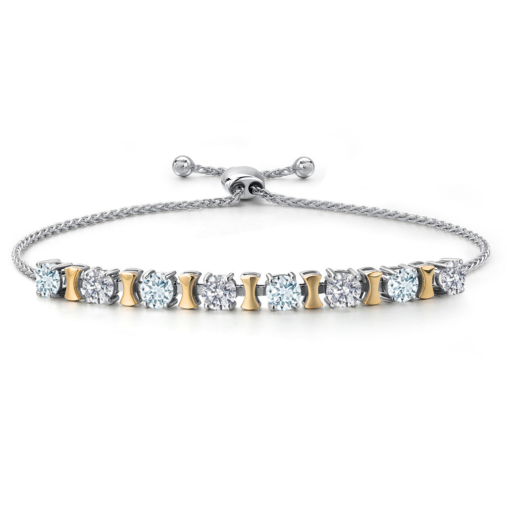 Aquamarine - March_Bracelet in 925 Sterling Silver and 10K Yellow Gold