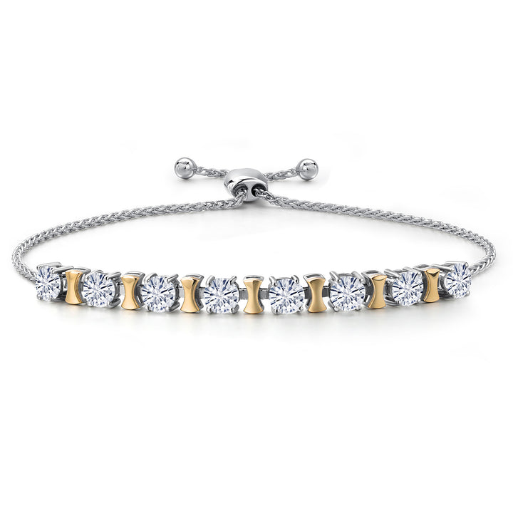 White Moissanite - April_Bracelet in 925 Sterling Silver and 10K Yellow Gold